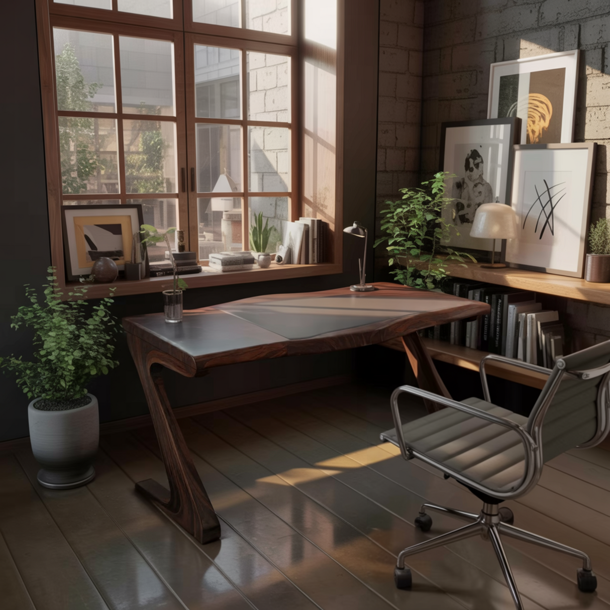 Zyra Curved Solid Wood Sculptural Desk