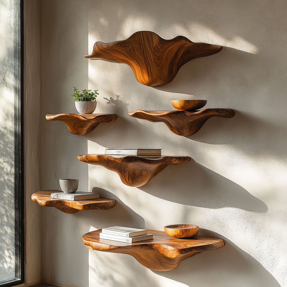 Zyrelith Sculpted Solid Wood Mushroom Floating Shelf SPA489464 - Timberustic Floating Shelf