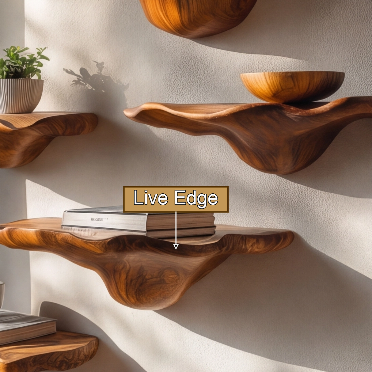 Zyrelith Sculpted Solid Wood Mushroom Floating Shelf SPA489464 - Timberustic Floating Shelf