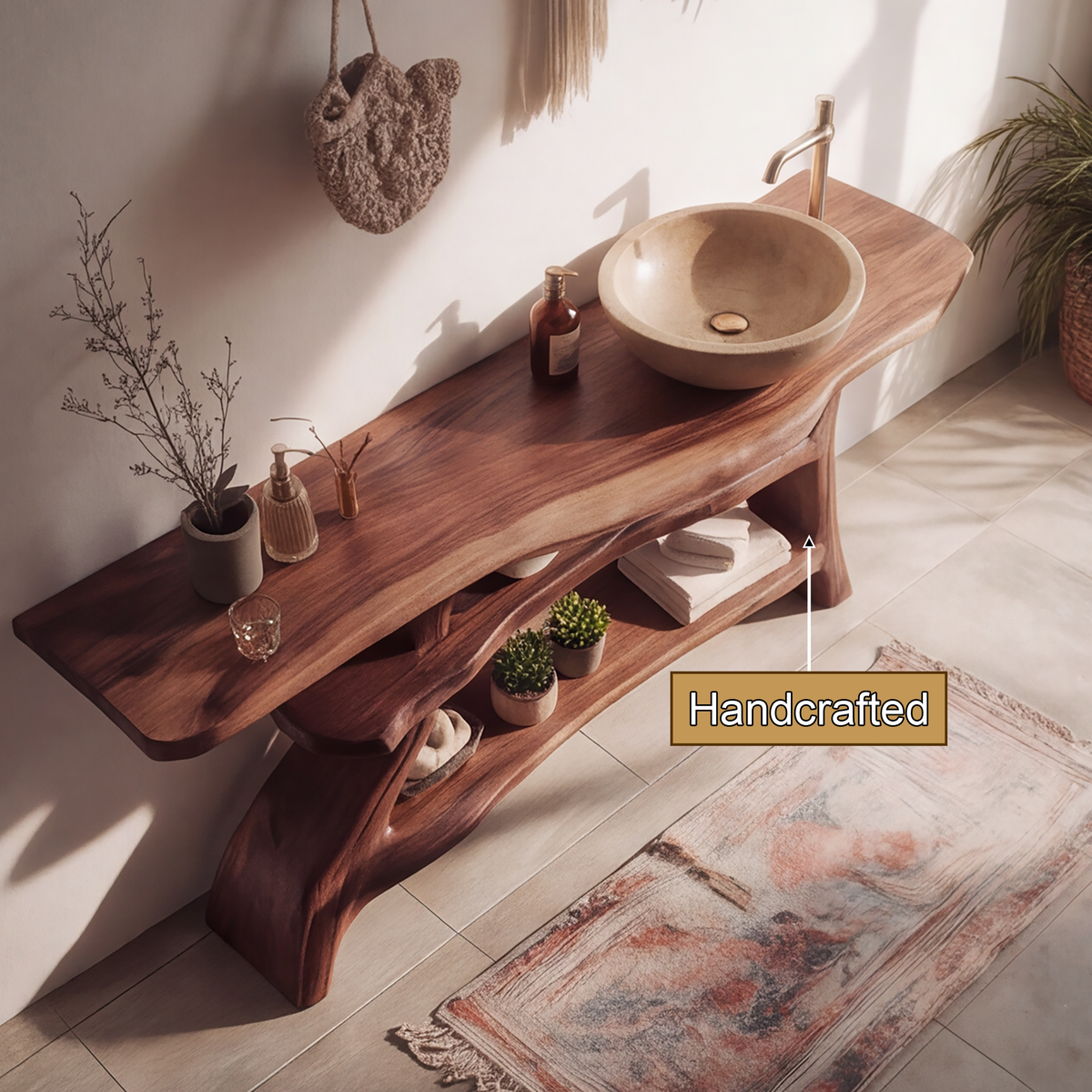 Rustic Solid Wood Freestanding Bathroom Vanity with Shelves - Timberustic Freestanding Bathroom Vanity with Shelves