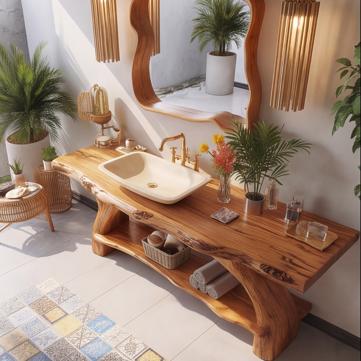 Contemporary Rustic Solid Wood Freestanding Bathroom Vanity with Shelves - Timberustic Freestanding Bathroom Vanity with Shelves