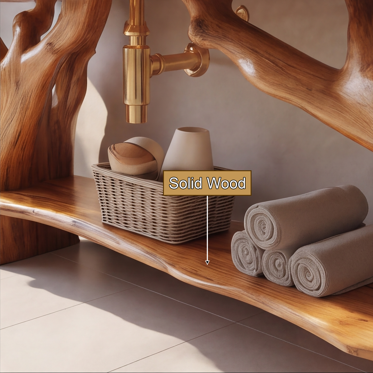 Contemporary Rustic Solid Wood Freestanding Bathroom Vanity with Shelves - Timberustic Freestanding Bathroom Vanity with Shelves