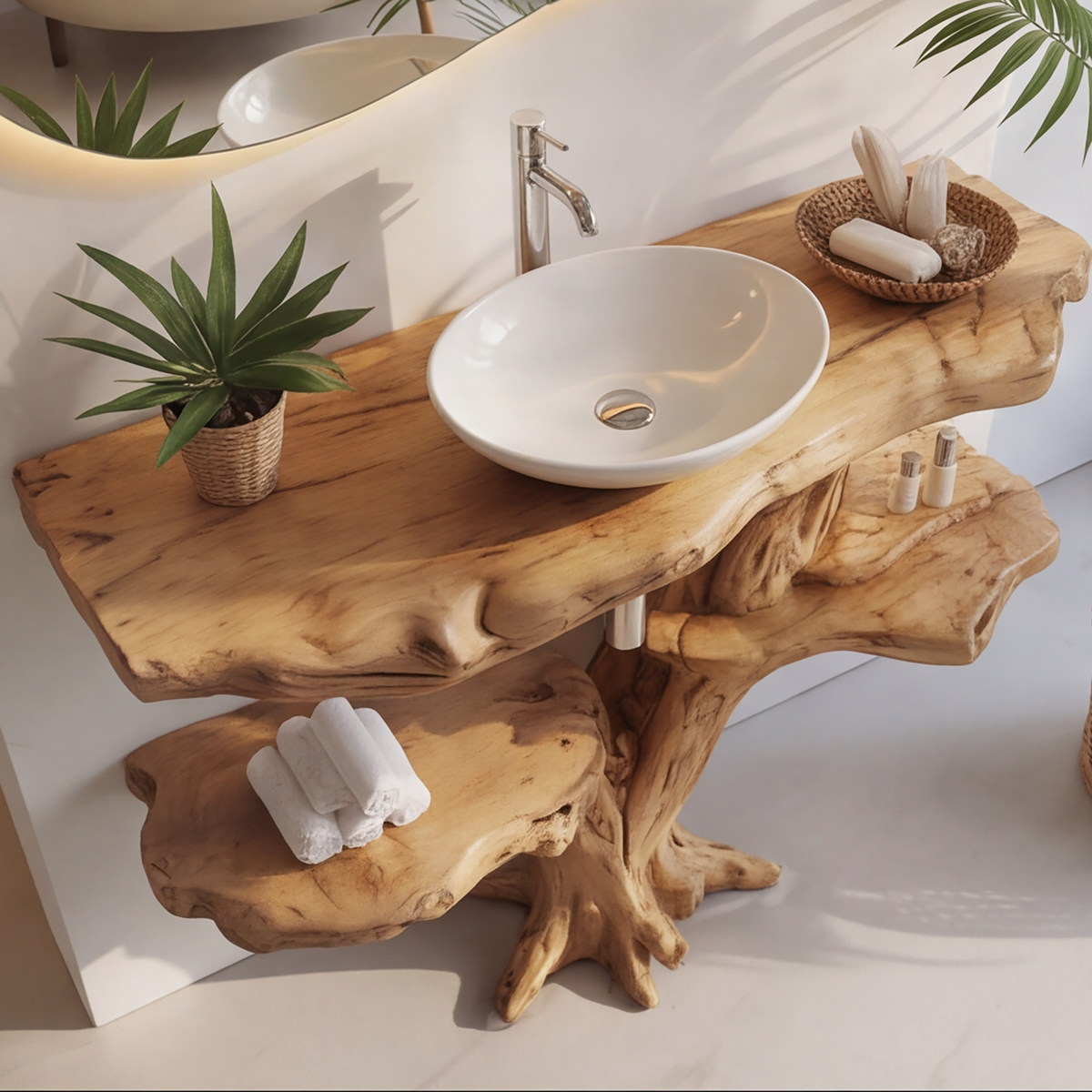 Flowroot Solid Wood Freestanding Bathroom Vanity with Shelves - Timberustic Freestanding Bathroom Vanity with Shelves