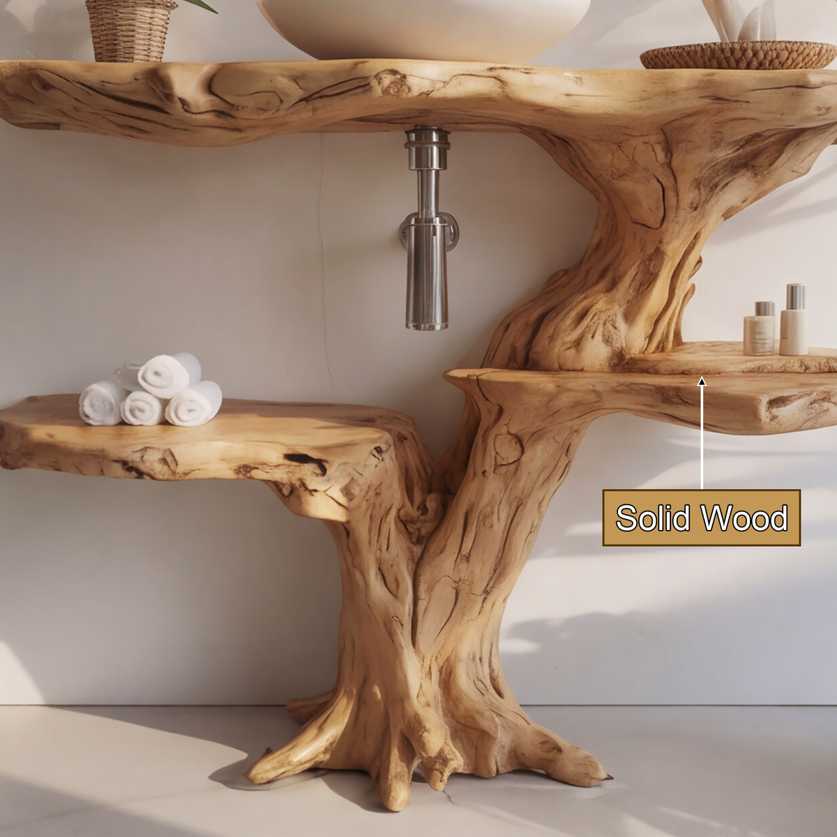 Flowroot Solid Wood Freestanding Bathroom Vanity with Shelves - Timberustic Freestanding Bathroom Vanity with Shelves