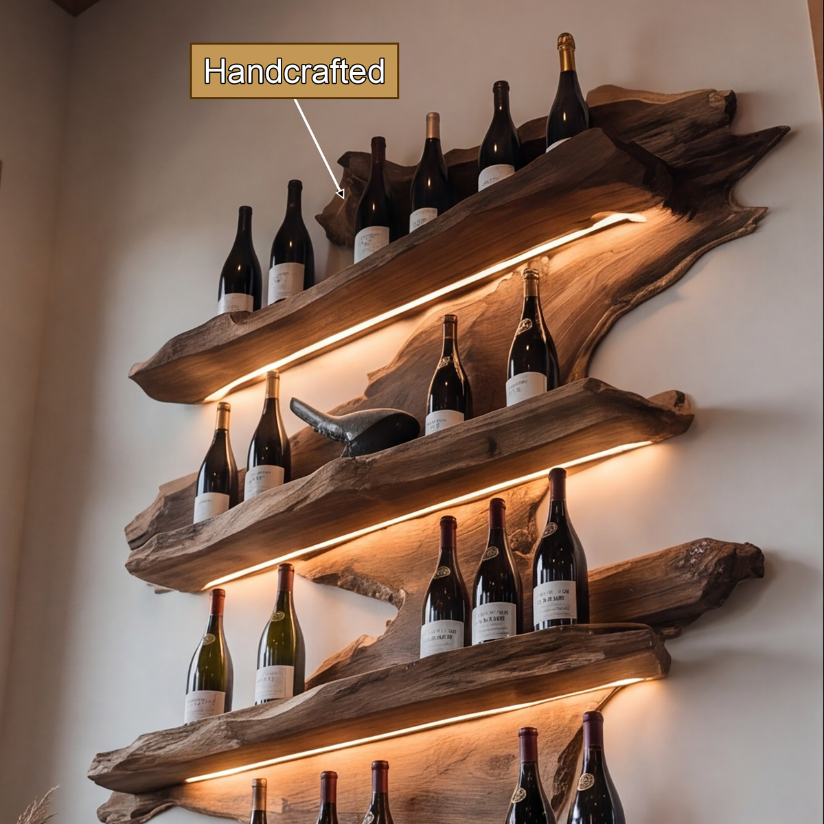 Vineflow Live Edge Floating Wine Rack Holder - Timberustic Wine Rack