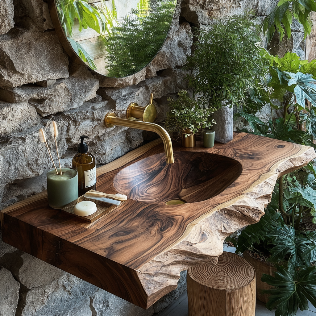 Live Edge Floating Bathroom Vanity with Integrated Sink