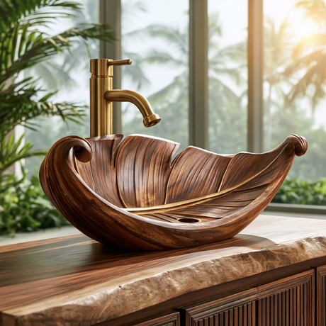 Acanthor Handcrafted Solid Wood Leaf Vessel Sink - Timberustic Vessel Sinks