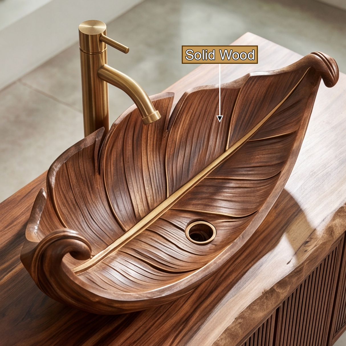 Acanthor Handcrafted Solid Wood Leaf Vessel Sink - Timberustic Vessel Sinks