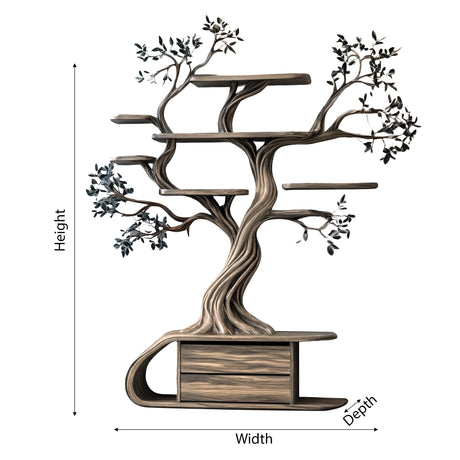 Aelthorin Sculpted Solid Wood Tree Bookshelf with Drawers - Timberustic Tree Bookshelf