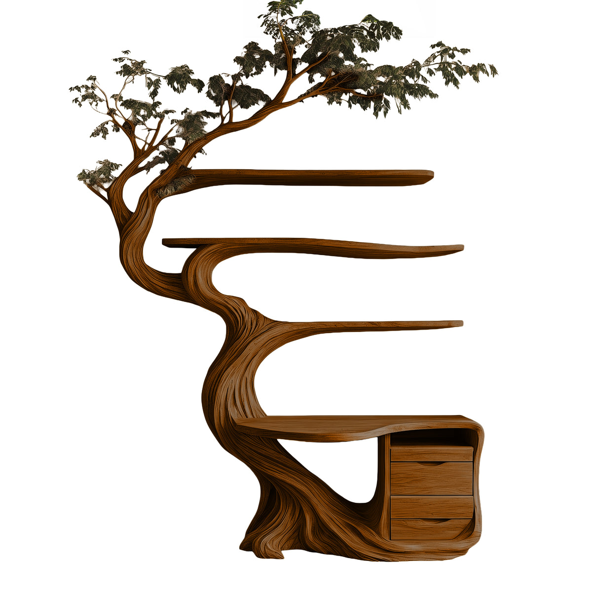 Aelthorn Organic Modern Tree Bookshelf with Drawers Brown - Timberustic Tree Bookshelf