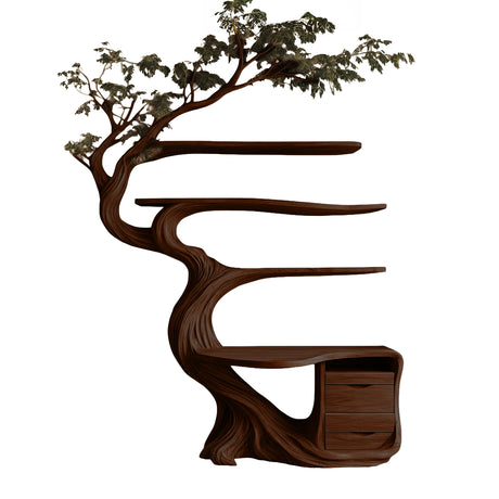 Aelthorn Organic Modern Tree Bookshelf with Drawers Dark Walnut - Timberustic Tree Bookshelf