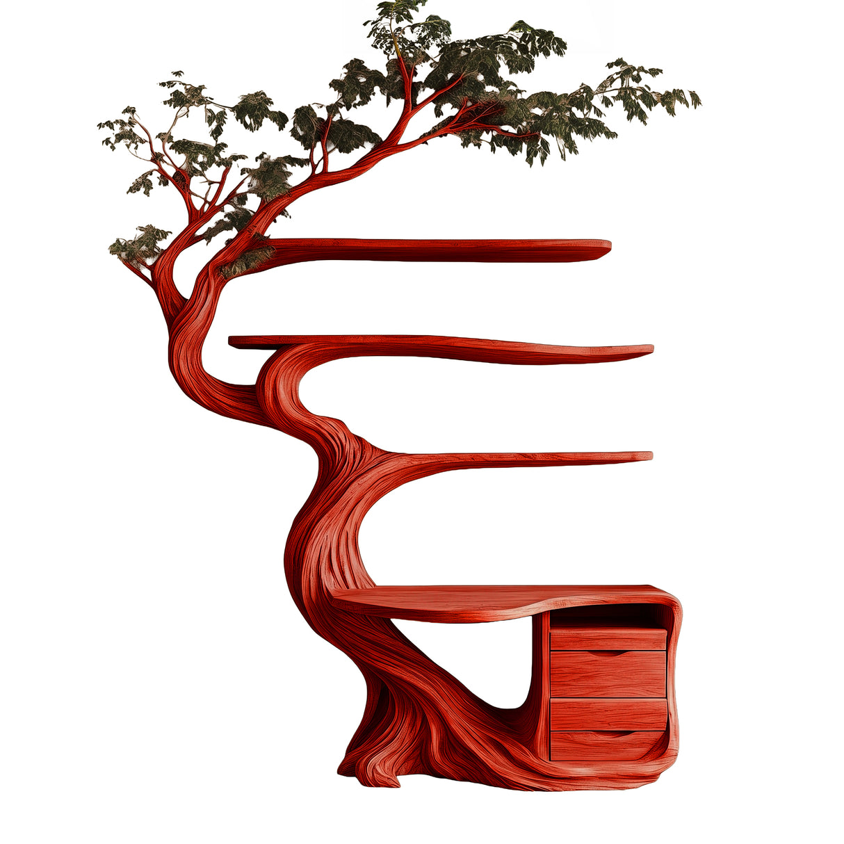 Aelthorn Organic Modern Tree Bookshelf with Drawers Mahogany - Timberustic Tree Bookshelf