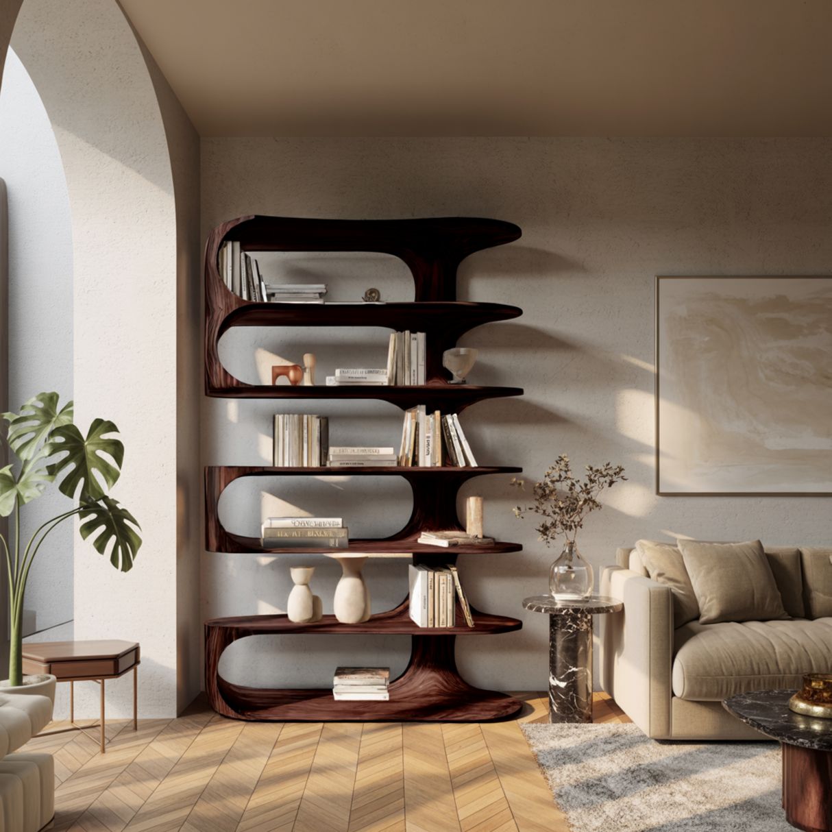 Aeron Curve Handcrafted Solid Wood Bookshelf