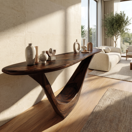 Aerovyn Sculpted Solid Wood Console Table Dark Walnut - Timberustic Console Table