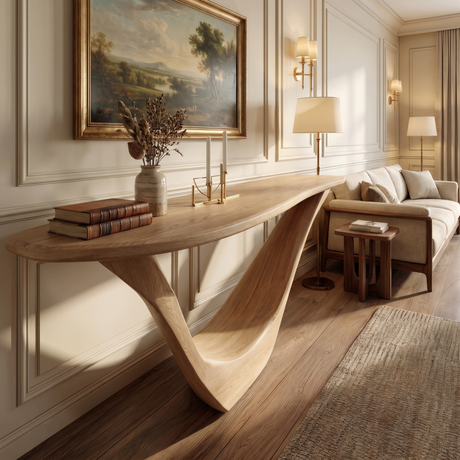 Aerovyn Sculpted Solid Wood Console Table Natural Oak - Timberustic Console Table