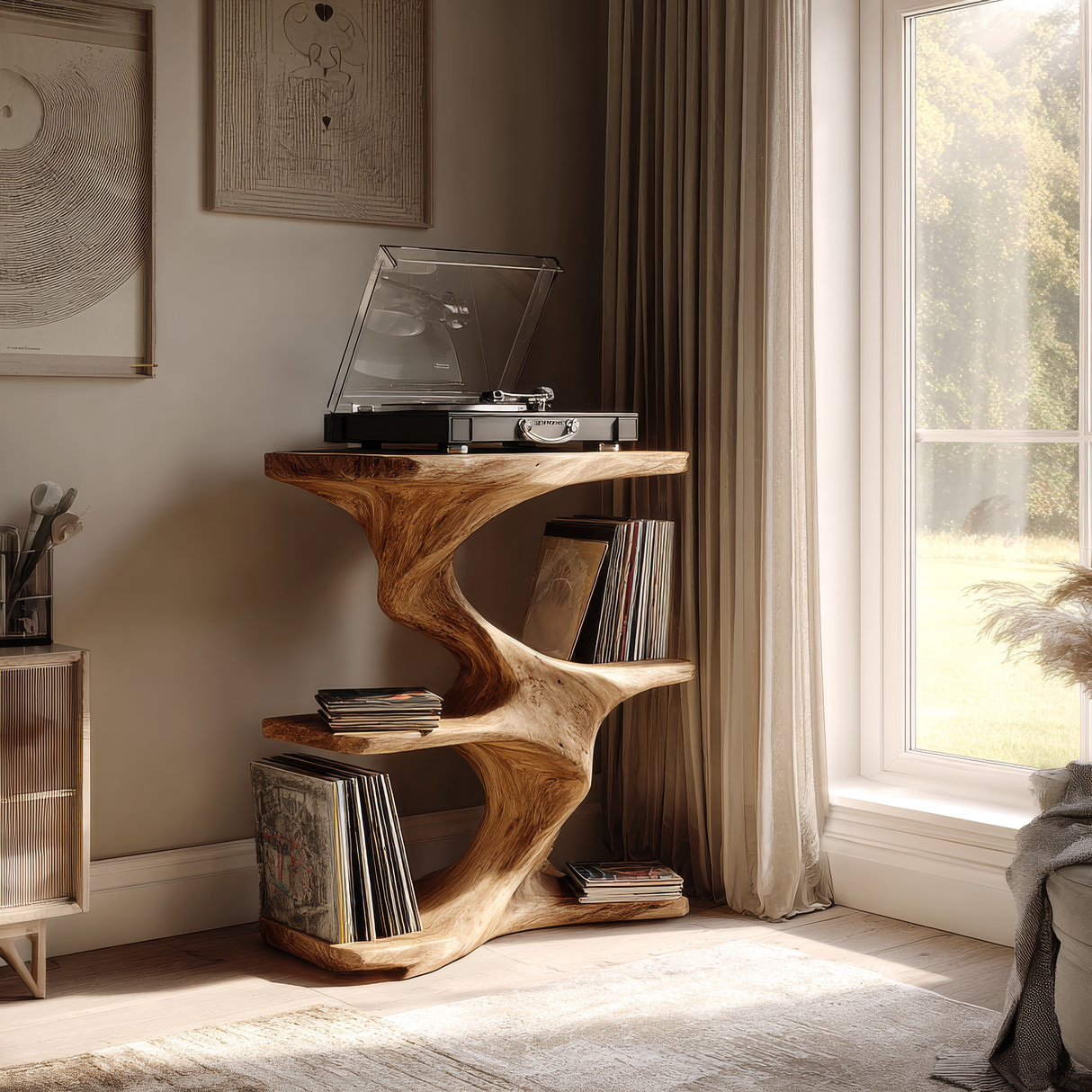 Aethergrove Handcrafted Solid Wood Record Player Stand SPA326441