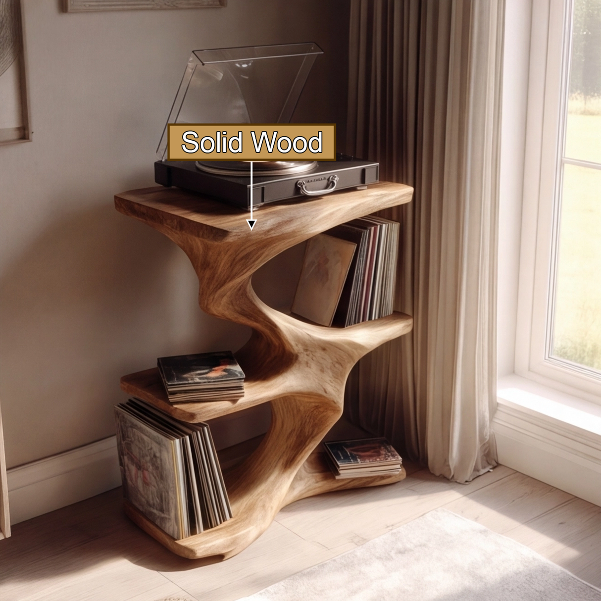 Aethergrove Handcrafted Solid Wood Record Player Stand SPA326441