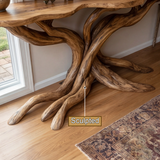 Aethorin Sculpted Solid Wood Console Table with Shelves - Timberustic Console Table with Shelves
