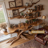 Aethorin Sculpted Solid Wood Console Table with Shelves - Timberustic Console Table with Shelves