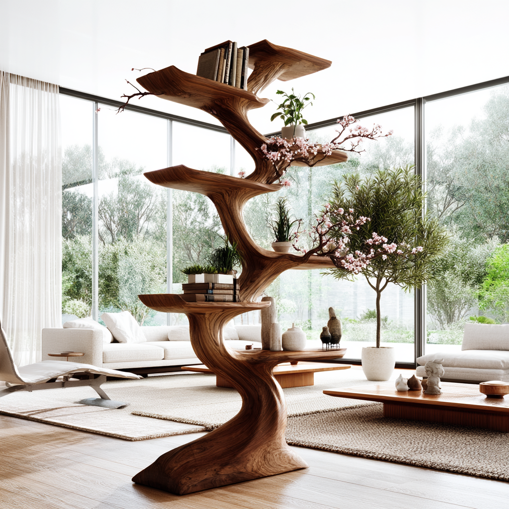 Aethorin Sculpted Solid Wood Tree Bookshelf - Timberustic Tree Bookshelf