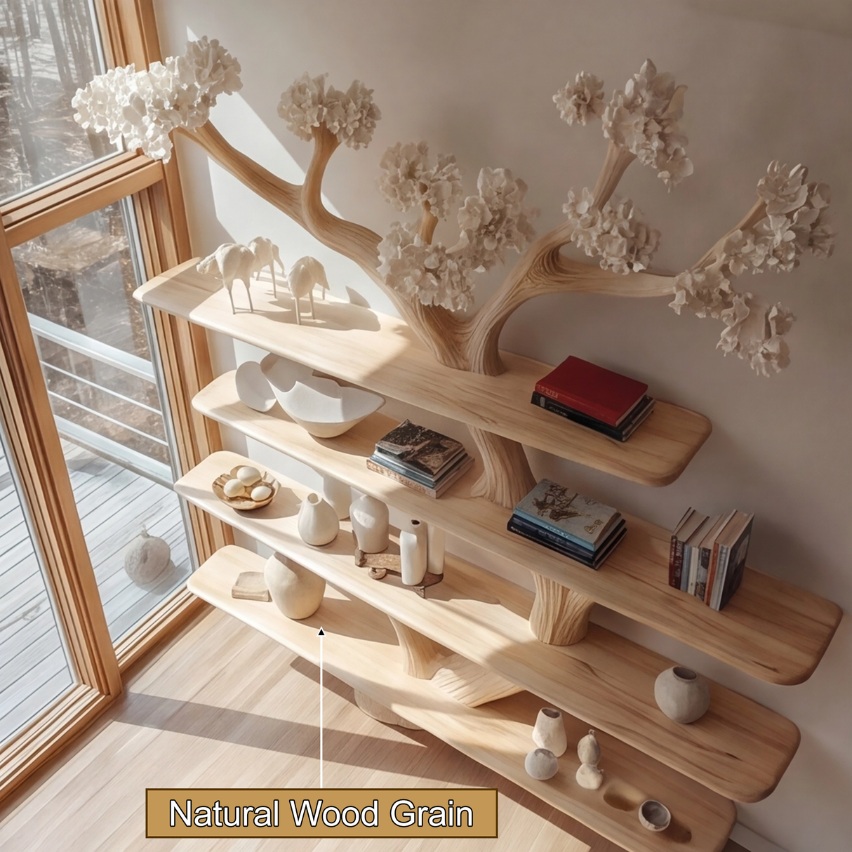 Alboris Bloom Handcrafted Live Edge Tree Bookshelf - Timberustic Tree Bookshelf