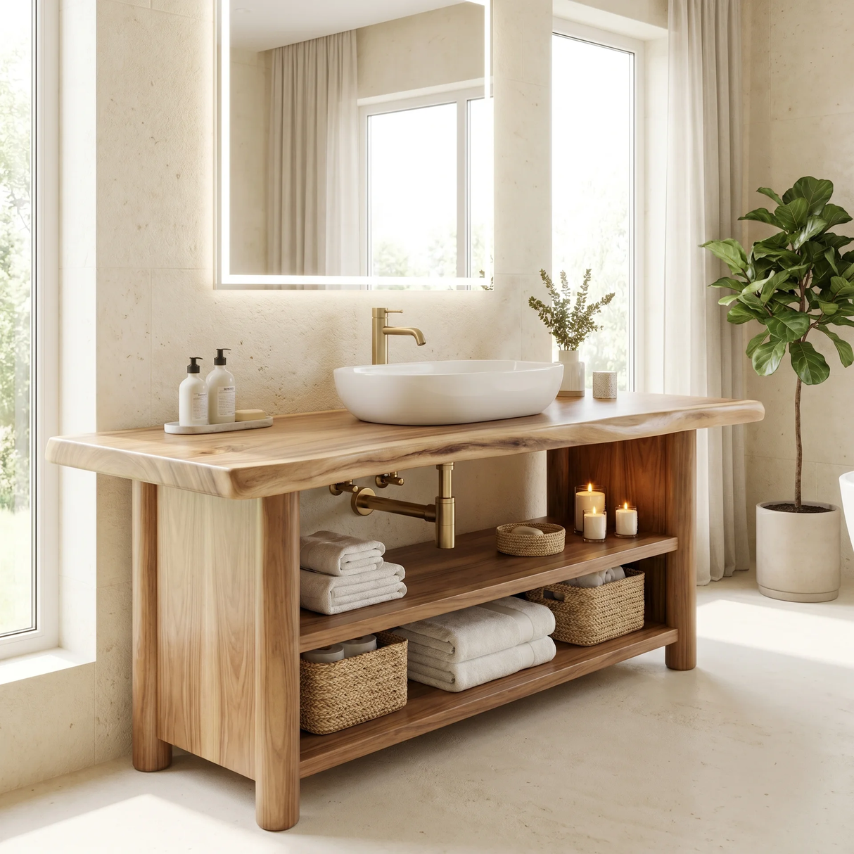 Aldenridge Solid Wood Freestanding Bathroom Vanity with Open Storage
