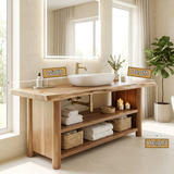 Aldenridge Solid Wood Freestanding Bathroom Vanity with Open Storage