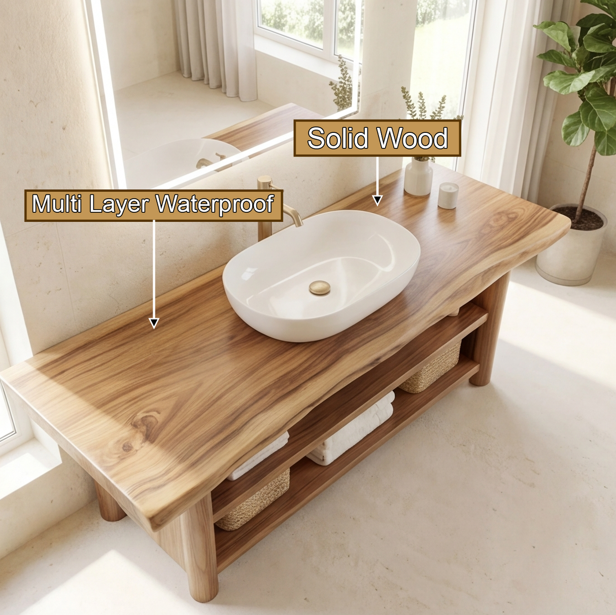 Aldenridge Solid Wood Freestanding Bathroom Vanity with Open Storage