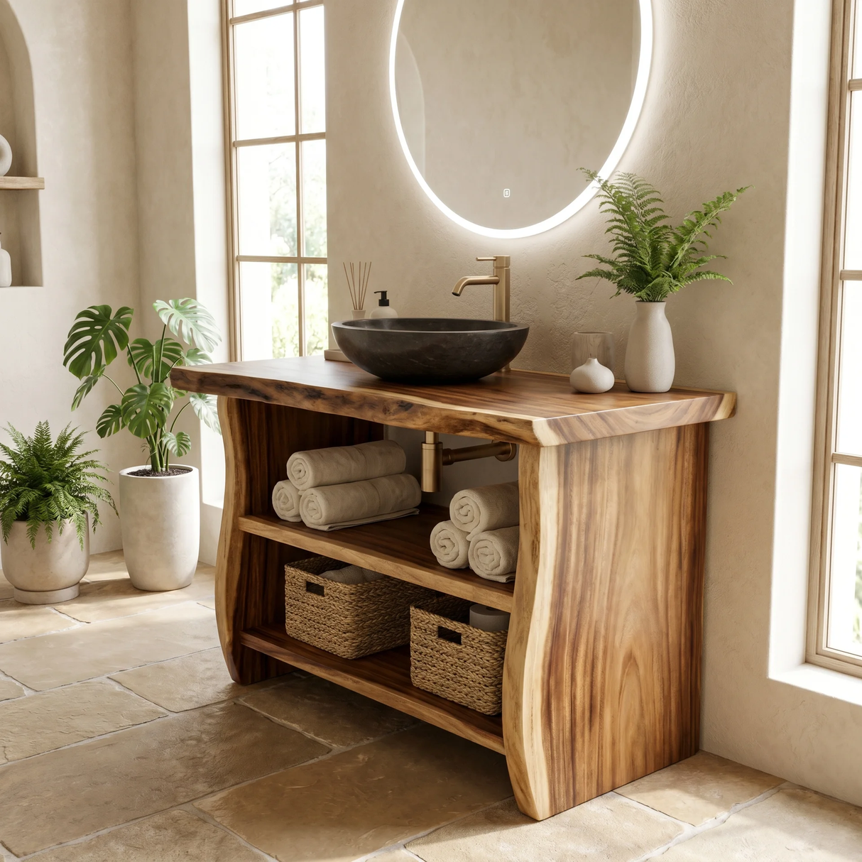 Alderwyn Solid Wood Freestanding Bathroom Vanity with Open Storage