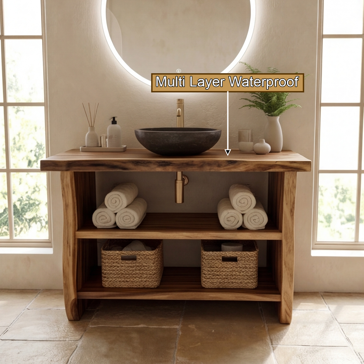 Alderwyn Solid Wood Freestanding Bathroom Vanity with Open Storage