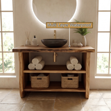 Alderwyn Solid Wood Freestanding Bathroom Vanity with Open Storage