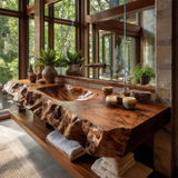 Alveric Sculpted Live Edge Solid Wood Floating Bathroom Vanity with Integrated Sink SPA365248 - Timberustic Floating Bathroom Vanity with Integrated Sink