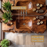 Alveric Sculpted Live Edge Solid Wood Floating Bathroom Vanity with Integrated Sink SPA365248 - Timberustic Floating Bathroom Vanity with Integrated Sink