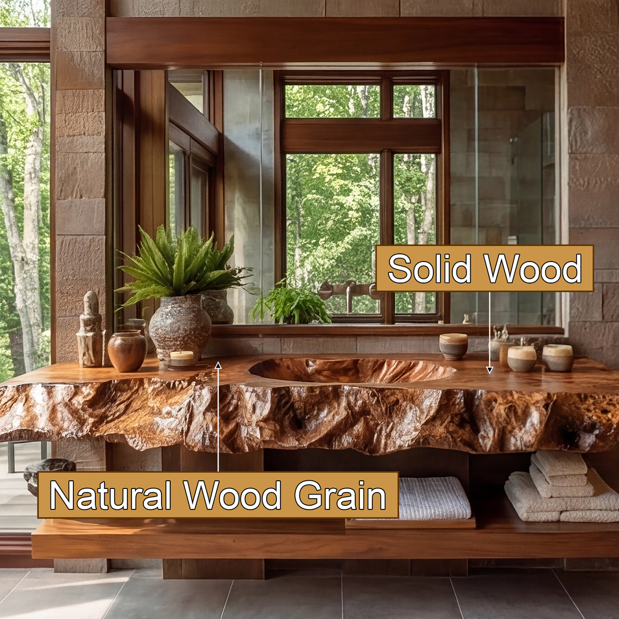 Alveric Sculpted Live Edge Solid Wood Floating Bathroom Vanity with Integrated Sink SPA365248 - Timberustic Floating Bathroom Vanity with Integrated Sink