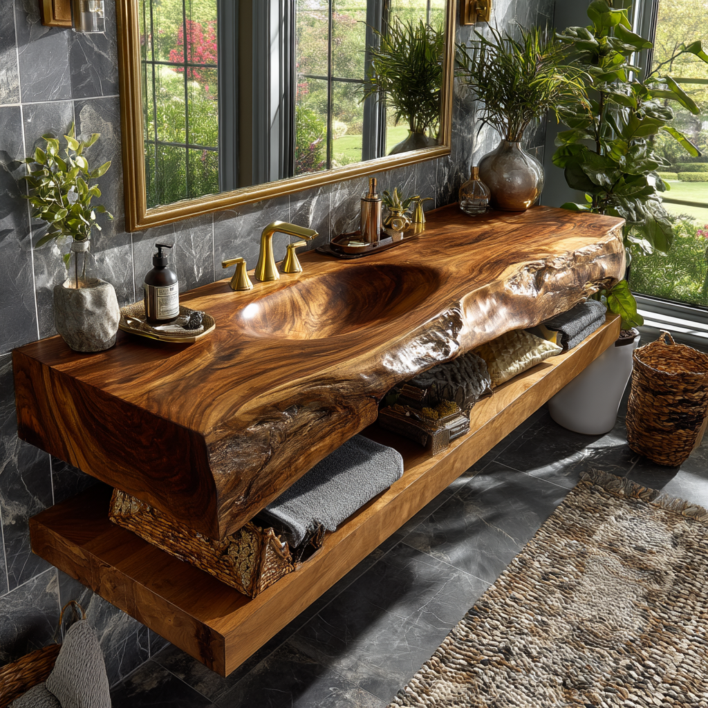 Alverin Live Edge Solid Wood Floating Bathroom Vanity with Integrated Sink SPA365012 - Timberustic Floating Bathroom Vanity with Integrated Sink