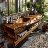 Alverin Live Edge Solid Wood Floating Bathroom Vanity with Integrated Sink SPA365012 - Timberustic Floating Bathroom Vanity with Integrated Sink