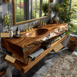 Alverin Live Edge Solid Wood Floating Bathroom Vanity with Integrated Sink SPA365012 - Timberustic Floating Bathroom Vanity with Integrated Sink