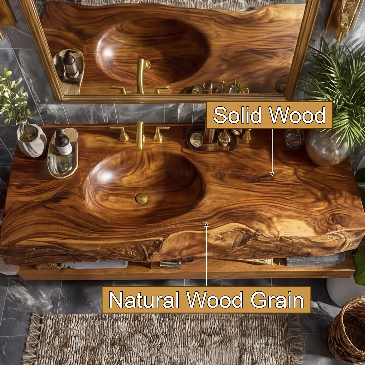 Alverin Live Edge Solid Wood Floating Bathroom Vanity with Integrated Sink SPA365012 - Timberustic Floating Bathroom Vanity with Integrated Sink