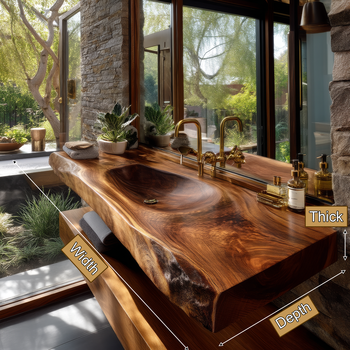 Alveris Live Edge Solid Wood Floating Bathroom Vanity with Integrated Sink SPA642310 - Timberustic Floating Bathroom Vanity with Integrated Sink