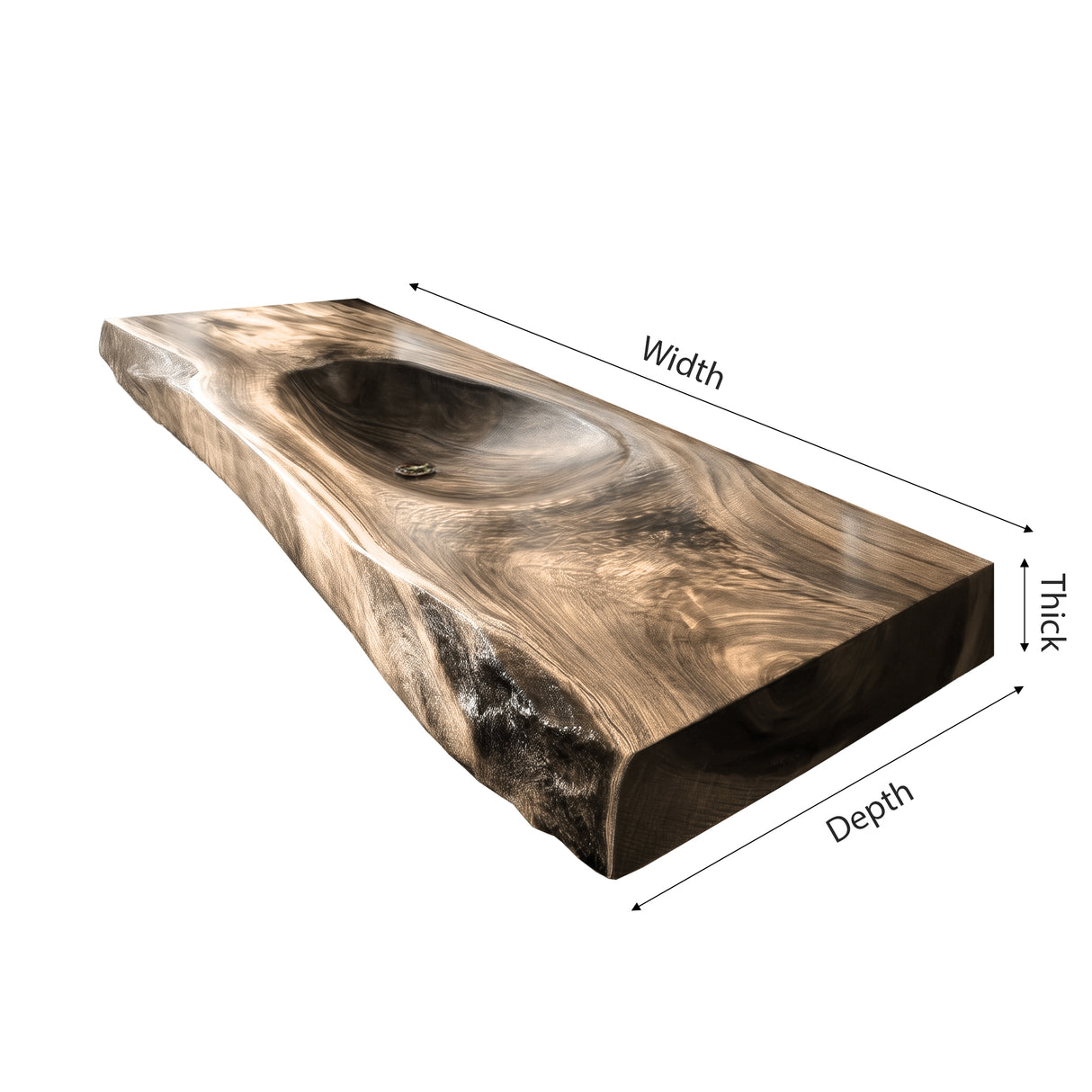 Alveris Live Edge Solid Wood Floating Bathroom Vanity with Integrated Sink