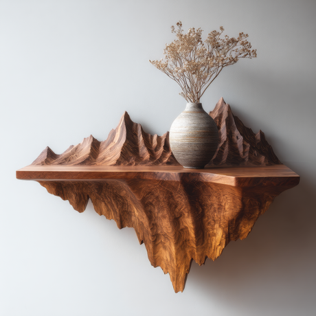 Alverra Sculpted Solid Wood Mountain Floating Shelf - Timberustic Floating Shelf