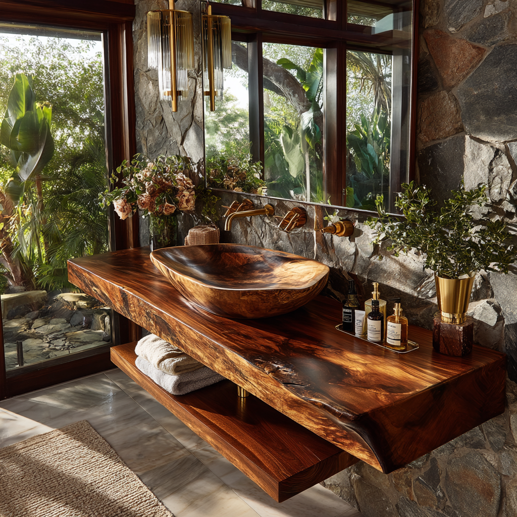 Alvoria Live Edge Solid Wood Floating Bathroom Vanity SPA563429 - Timberustic Floating Bathroom Vanity