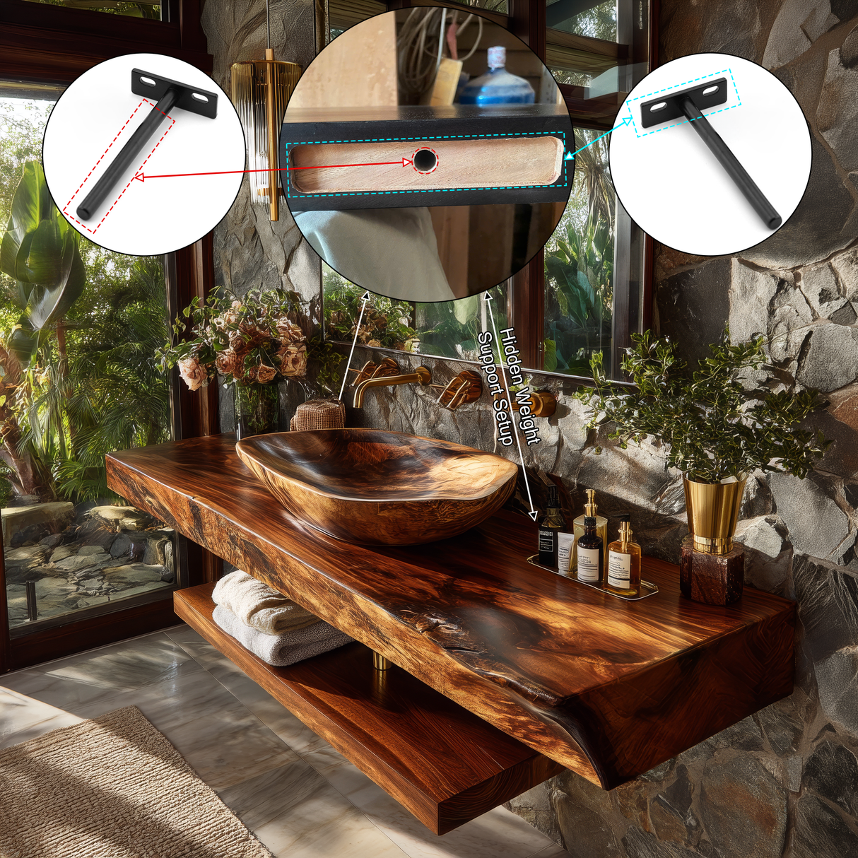 Alvoria Live Edge Solid Wood Floating Bathroom Vanity SPA563429 - Timberustic Floating Bathroom Vanity