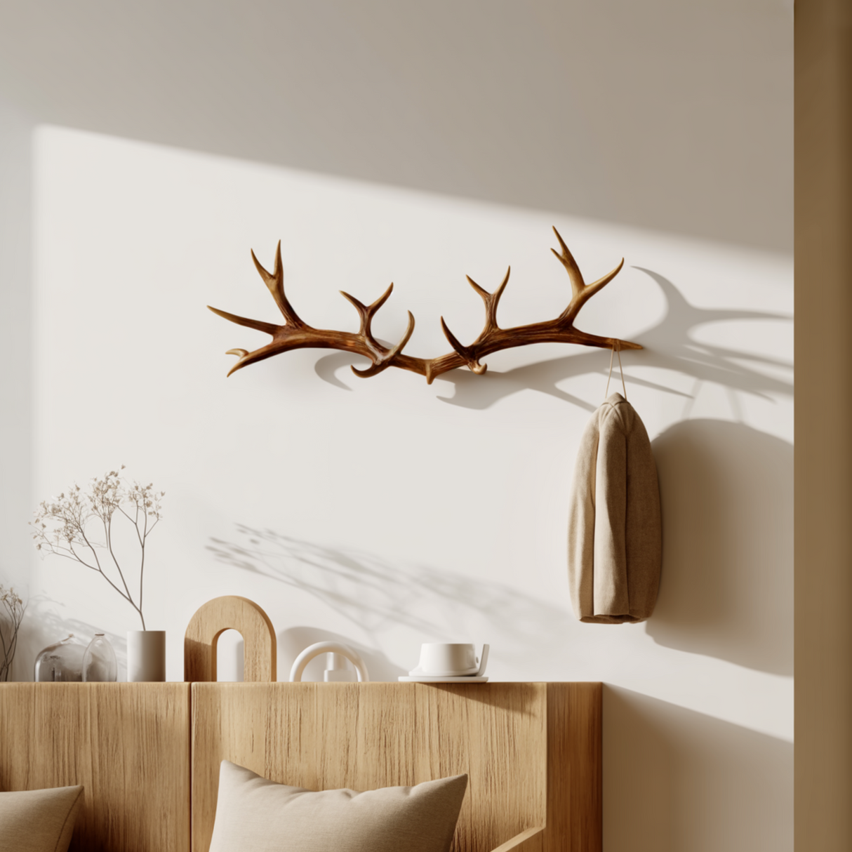 Antura Rustic Antler-Inspired Solid Wood Hook Rack