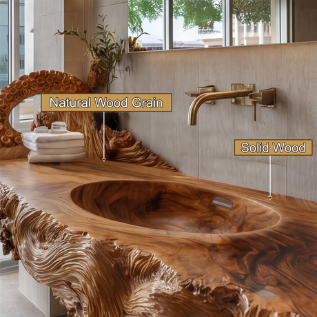 Aqualith Octopus Form Sculpted Solid Wood Floating Bathroom Vanity with Integrated Sink - Timberustic Floating Bathroom Vanity with Integrated Sink