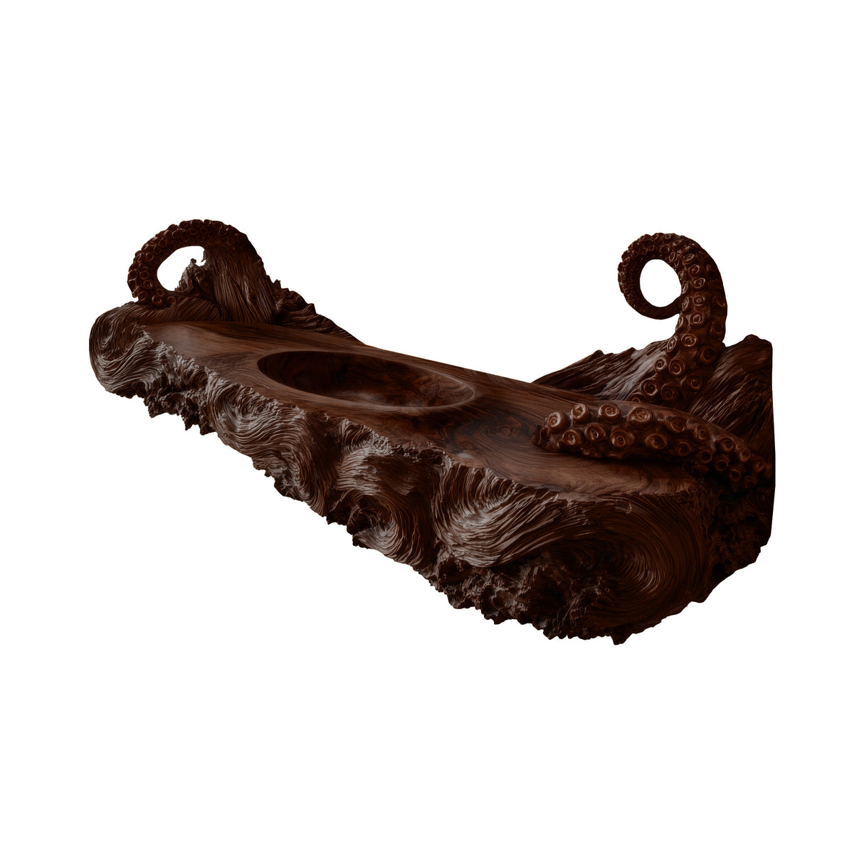 Aqualith Octopus Form Sculpted Solid Wood Floating Bathroom Vanity with Integrated Sink Dark Walnut - Timberustic Floating Bathroom Vanity with Integrated Sink