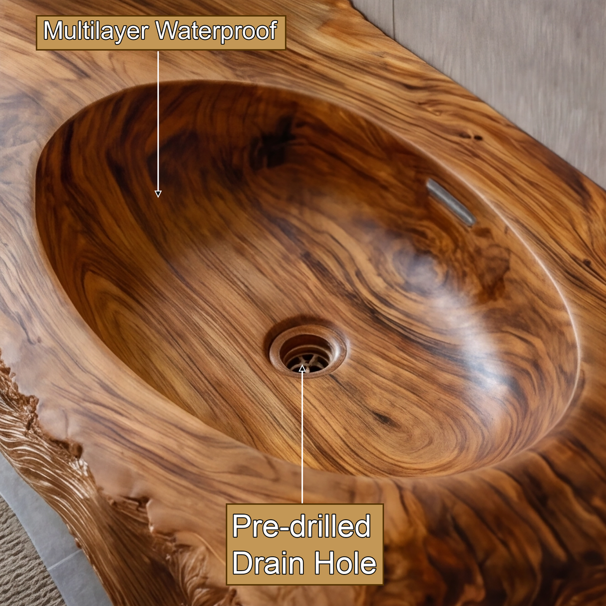 Aqualith Octopus Form Sculpted Solid Wood Floating Bathroom Vanity with Integrated Sink - Timberustic Floating Bathroom Vanity with Integrated Sink