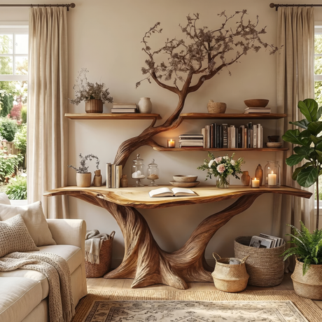 Arbelle Sculpted Solid Wood Console Table with Shelves - Timberustic Console Table with Shelves