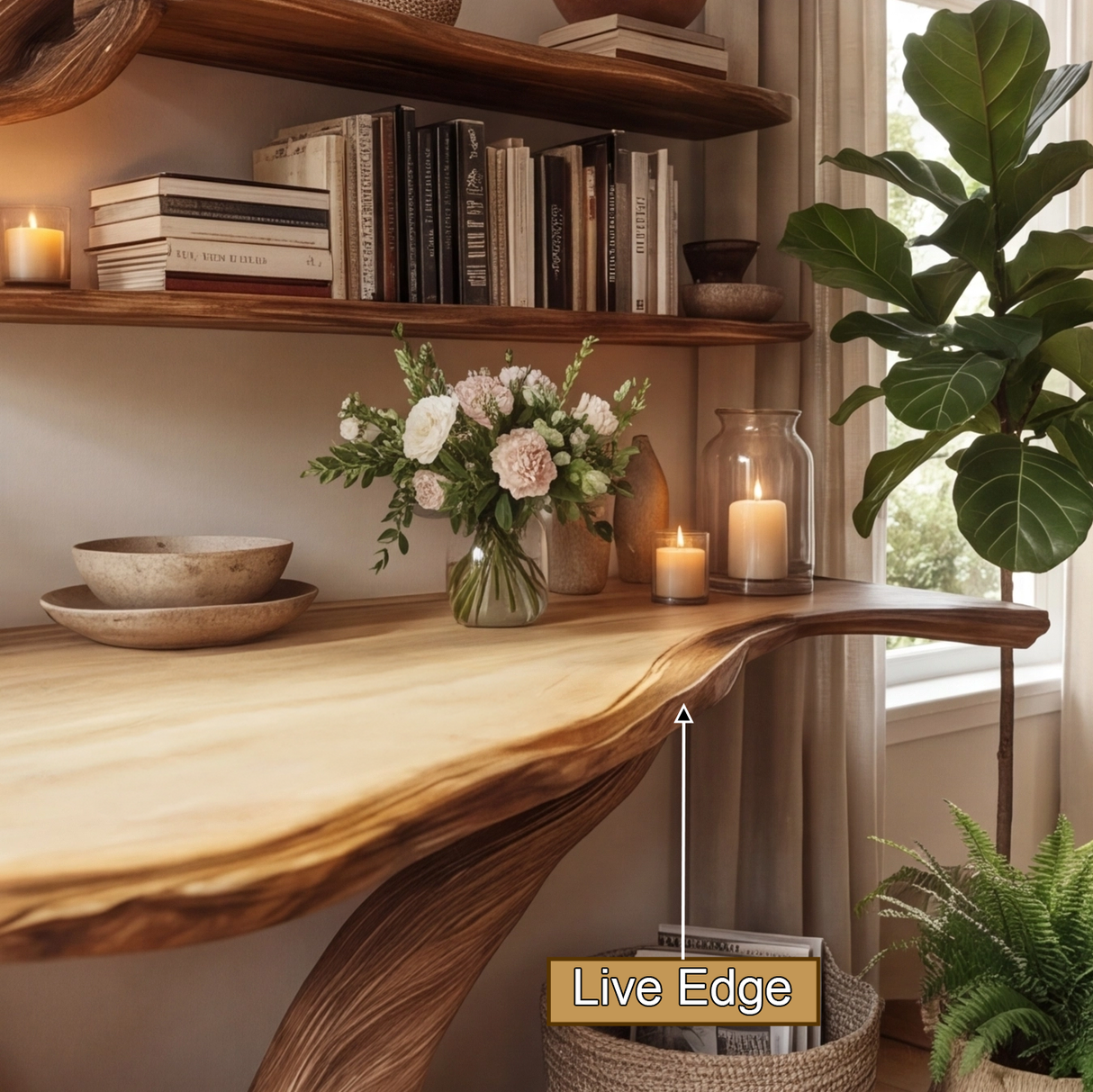 Arbelle Sculpted Solid Wood Console Table with Shelves - Timberustic Console Table with Shelves