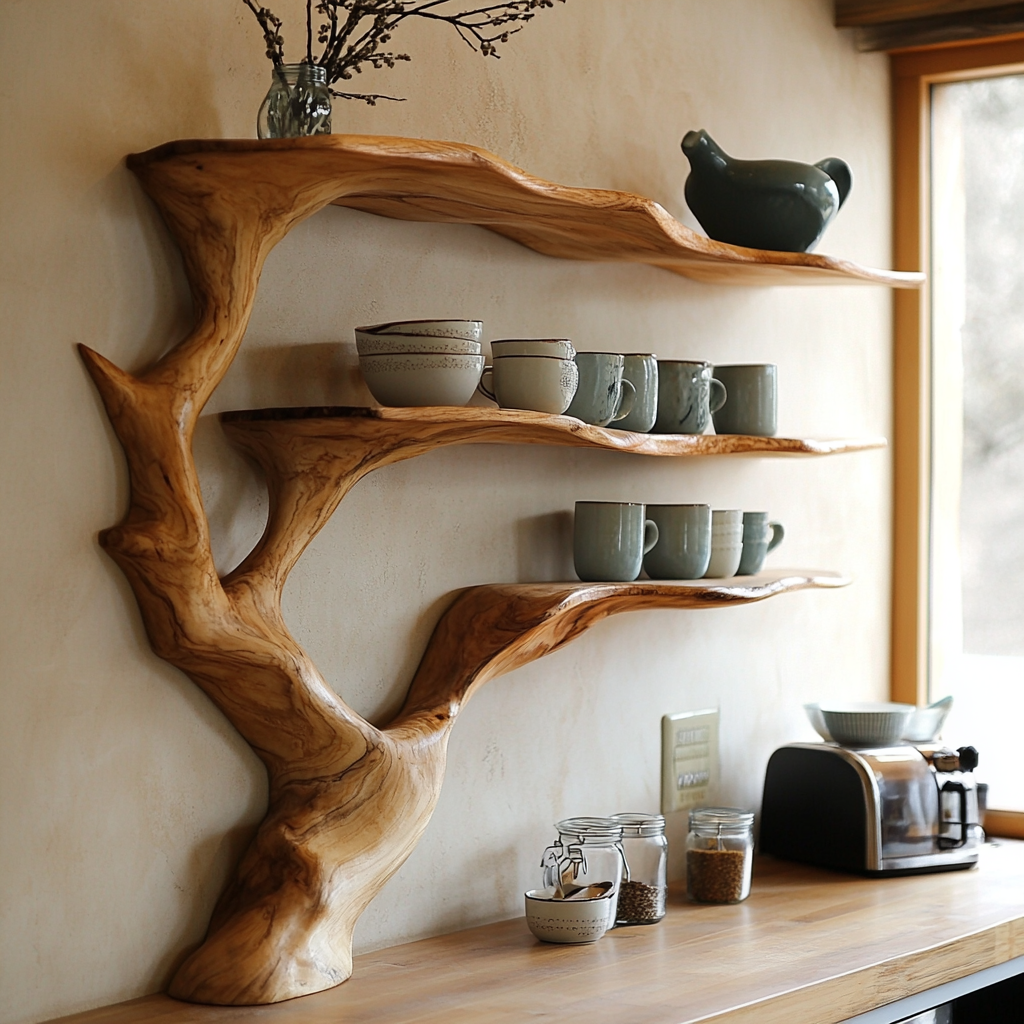 Arbora Live Edge Solid Wood Kitchen Shelf - Timberustic Kitchen Shelf